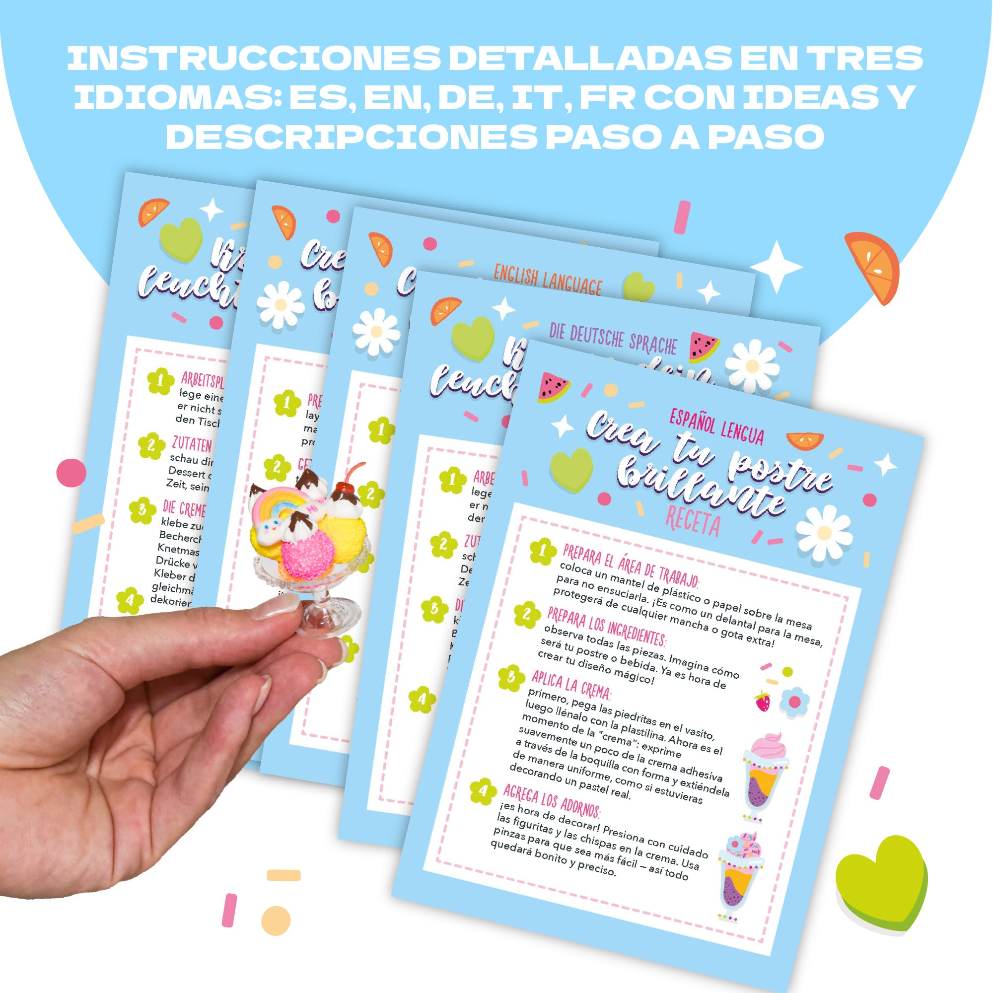 CRAFTY CATS Kit de loisirs créatifs Fête des Desserts – 115 pièces, argile à séchage à l’air, perles, colle crème avec embouts, set créatif DIY pour anniversaires et cadeaux, enfants 6+