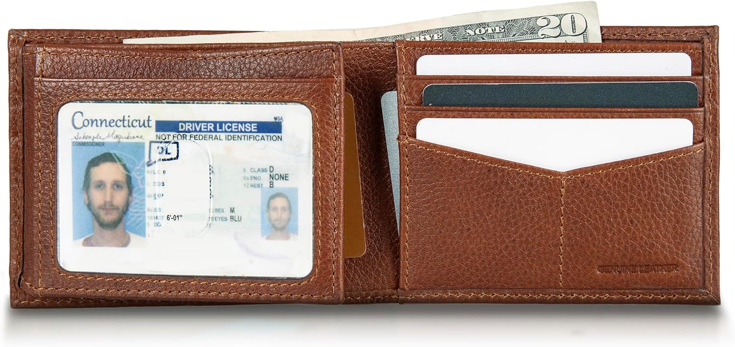 Eddie Bauer Men's Rugged Leather Bifold Wallet | Money Clip | RFID Protection | ID Window | Genuine Leather | EDC - Image 6