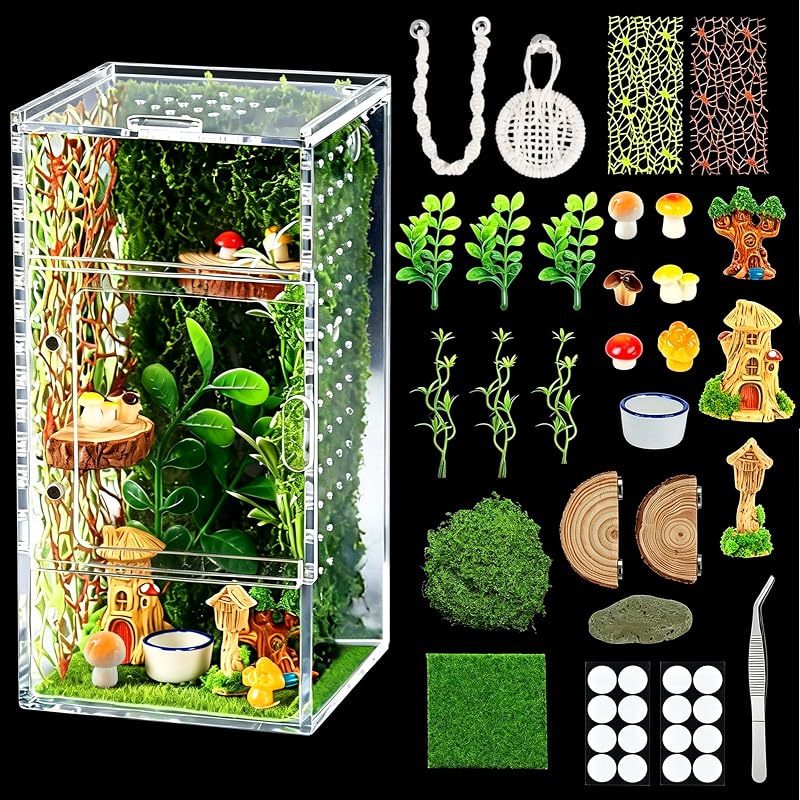 Terrário para Aranhas Saltadoras em Acrílico Transparente com Porta Magnética Mynovix, Kit com 30 Peças