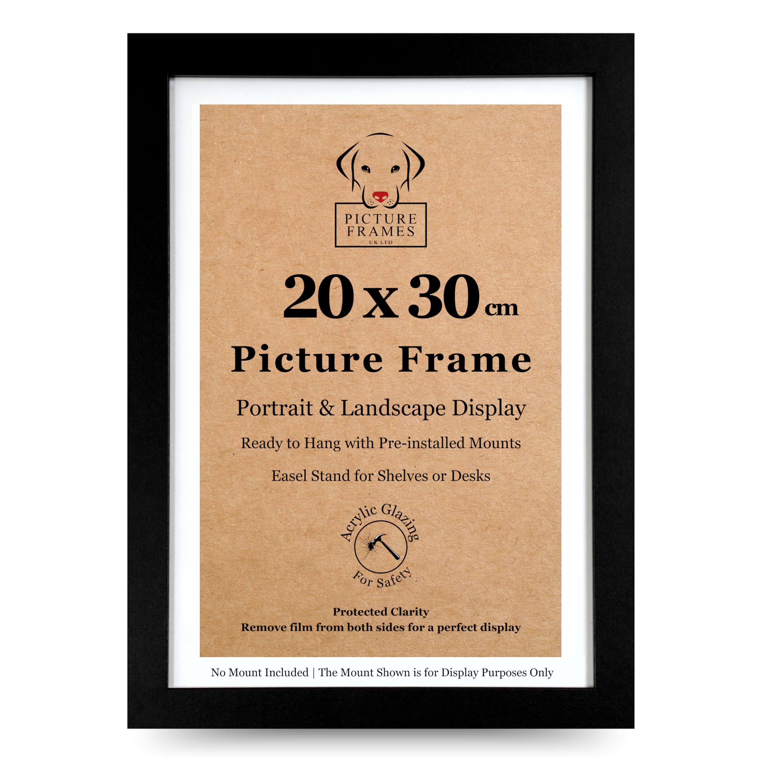 20x30cm Black Picture Frame – Modern Photo & Poster Frame for Pictures, Art Prints, Certificates & Wall Display, Shatterproof Perspex Front, Portrait or Landscape Hanging and Freestanding