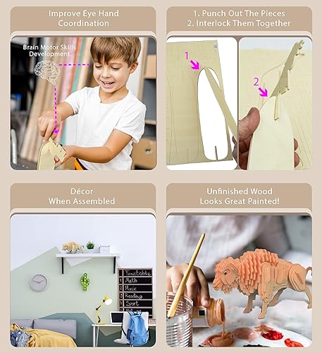 Miniatura 3 de Puzzle 3D de madera de búfalo juego de construcción divertido y educativo para bricolaje juguete de madera ensamblaje de animales de bisonte maqueta