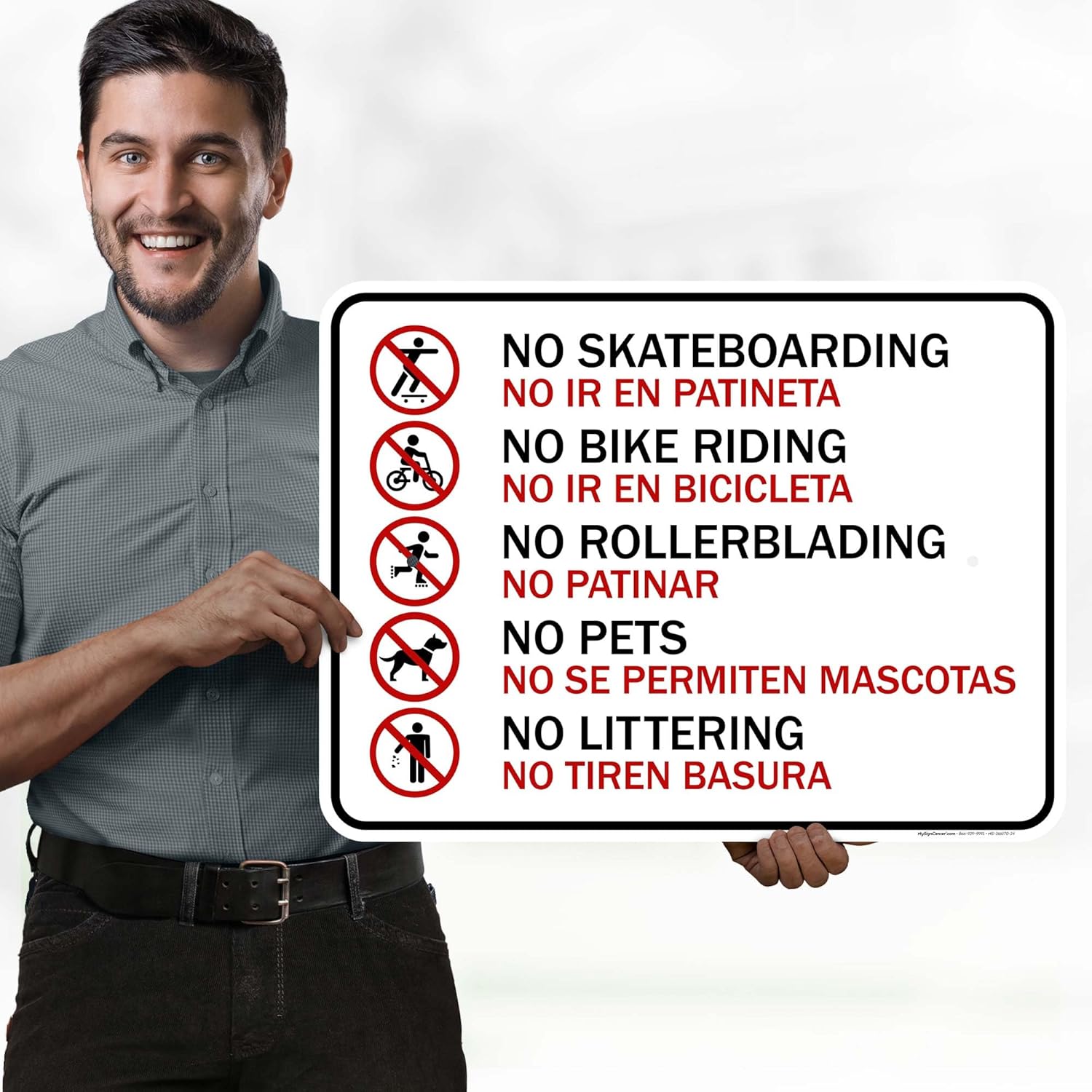 No Skateboarding No Bike Riding Bilingual Sign, 18x24 Inches, Rust Free .063 Aluminum, Fade Resistant, Made in USA by My Sign Center