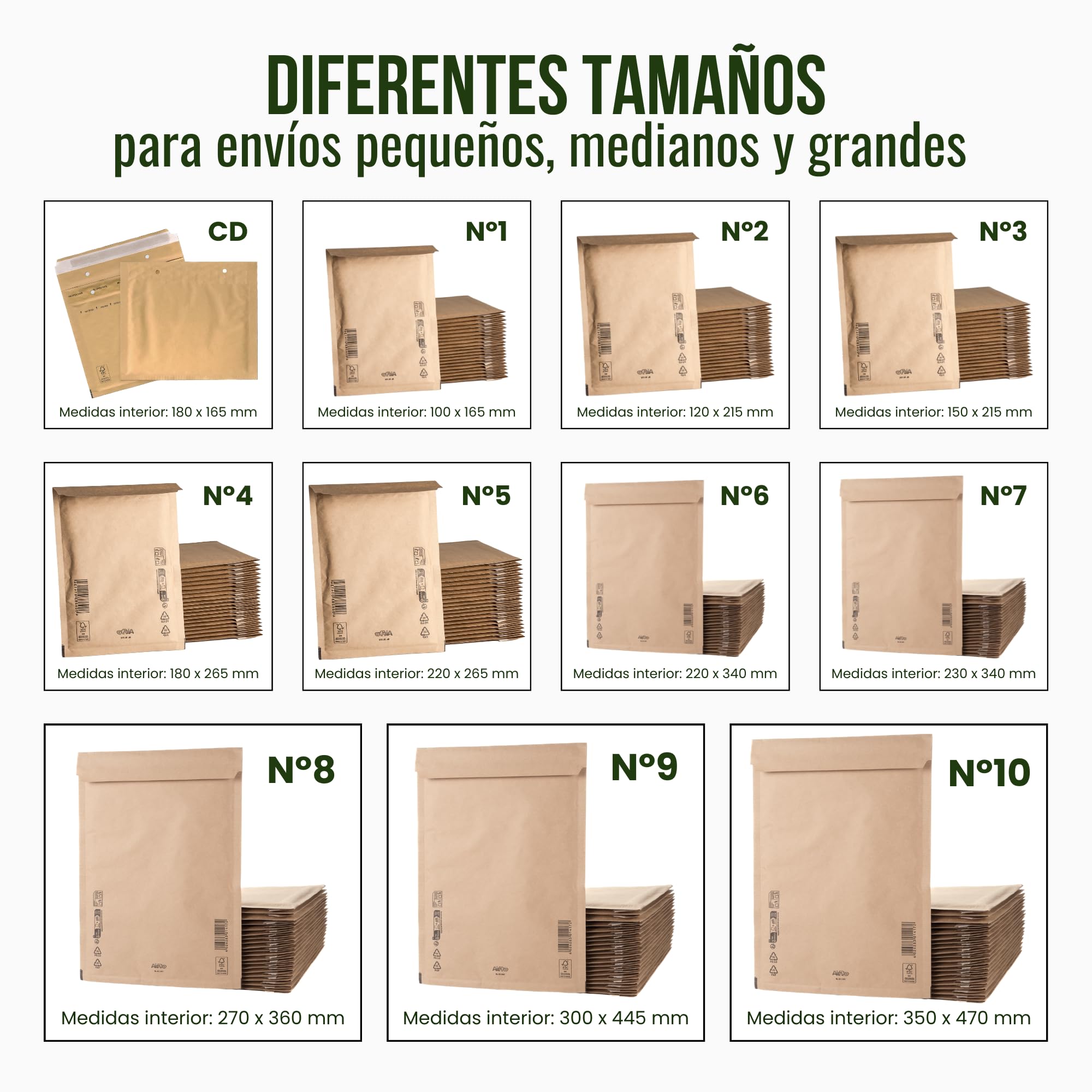 Pack de 20 Sobres Acolchados 250 x 350 mm de Papel Kraft con Burbuja Interior Antigolpes y Antimanipulación para Envíos y Paquetería Resistente y Autoadhesivo Fabricado en Europa | HRoja