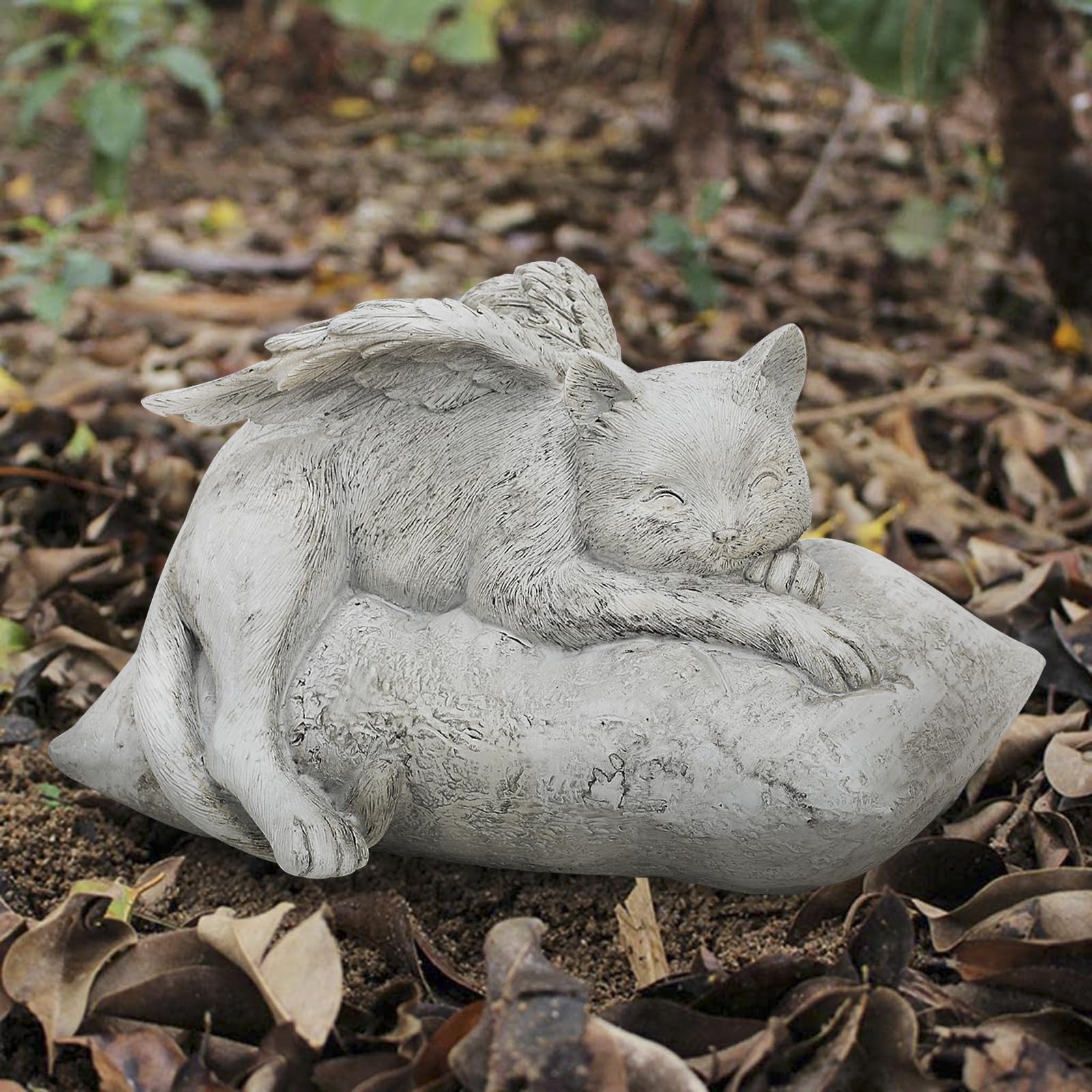 Amazon | 猫 お墓 墓石 天使の猫 彫像 樹脂製 猫の墓石 寝っている姿