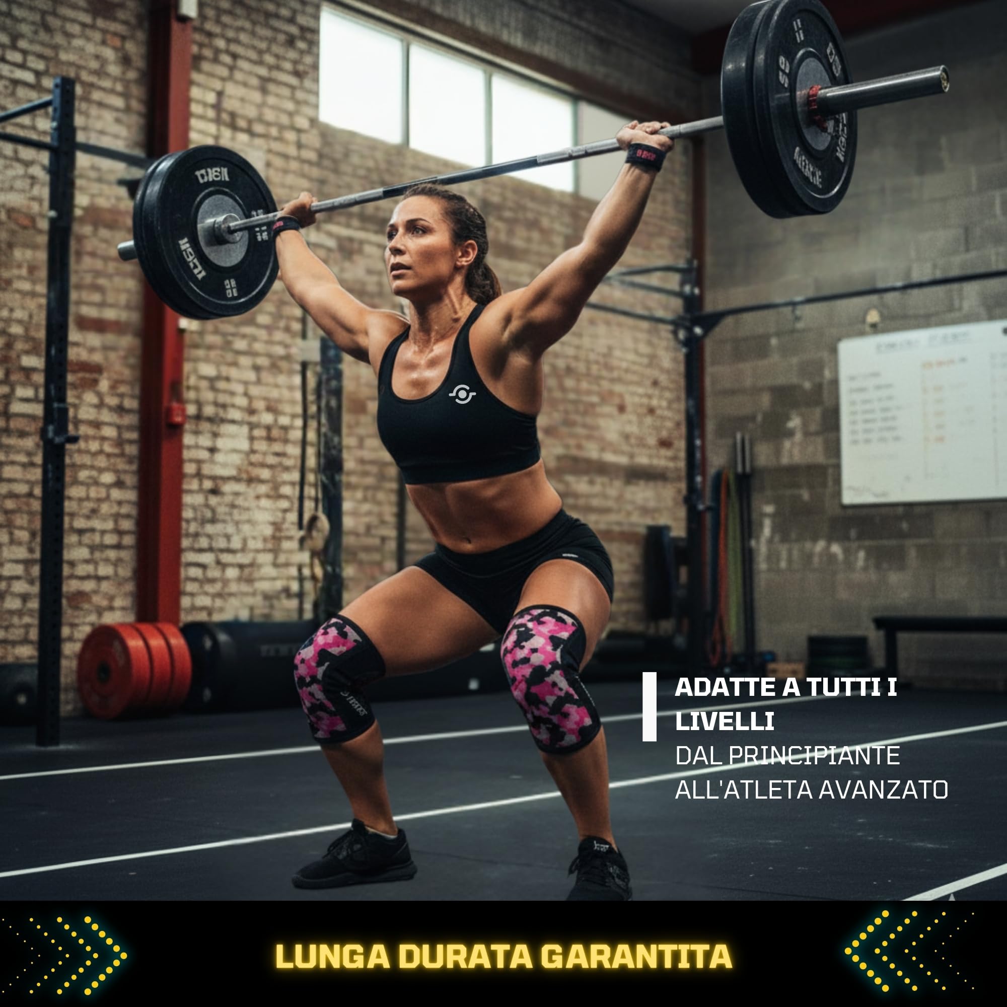 Theyet Ginocchiere CrossFit a Compressione in Neoprene 7mm Donna e Uomo | Supporto Regolabile Palestra | Powerlifting Fitness Sollevamento Halterofilia | Protezioni Sportive per Ginocchia (Rosa, M)