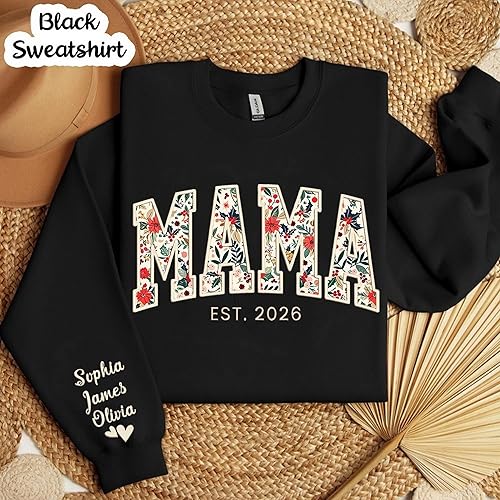 Miniatura 4 de Sudadera personalizada bordada con flores para abuela con nombres en la manga, regalo personalizado para abuela, sudadera con cuello redondo floral