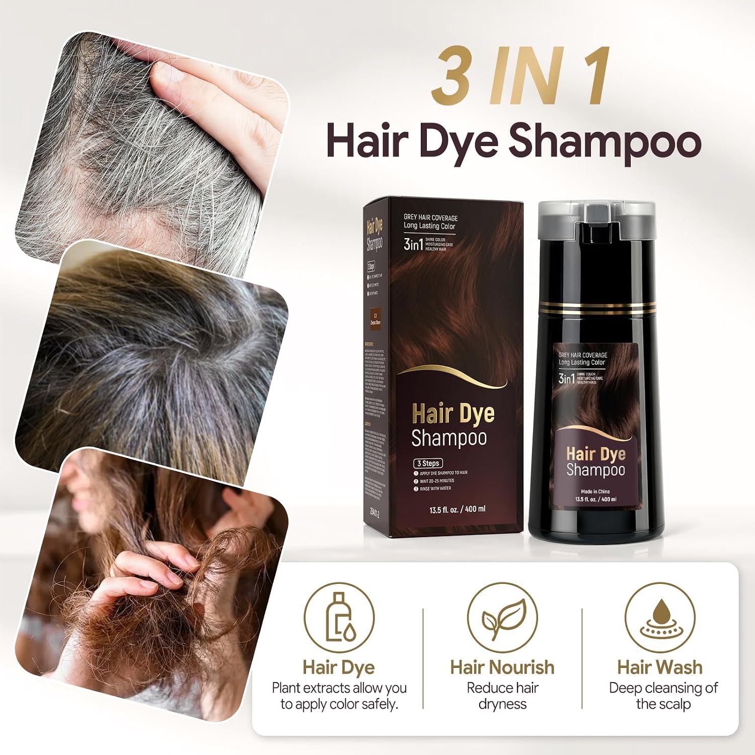 ChestBrown Hair Dye Shampoo for Gray Hair 400ML, Hair Color for Women Men image 5
