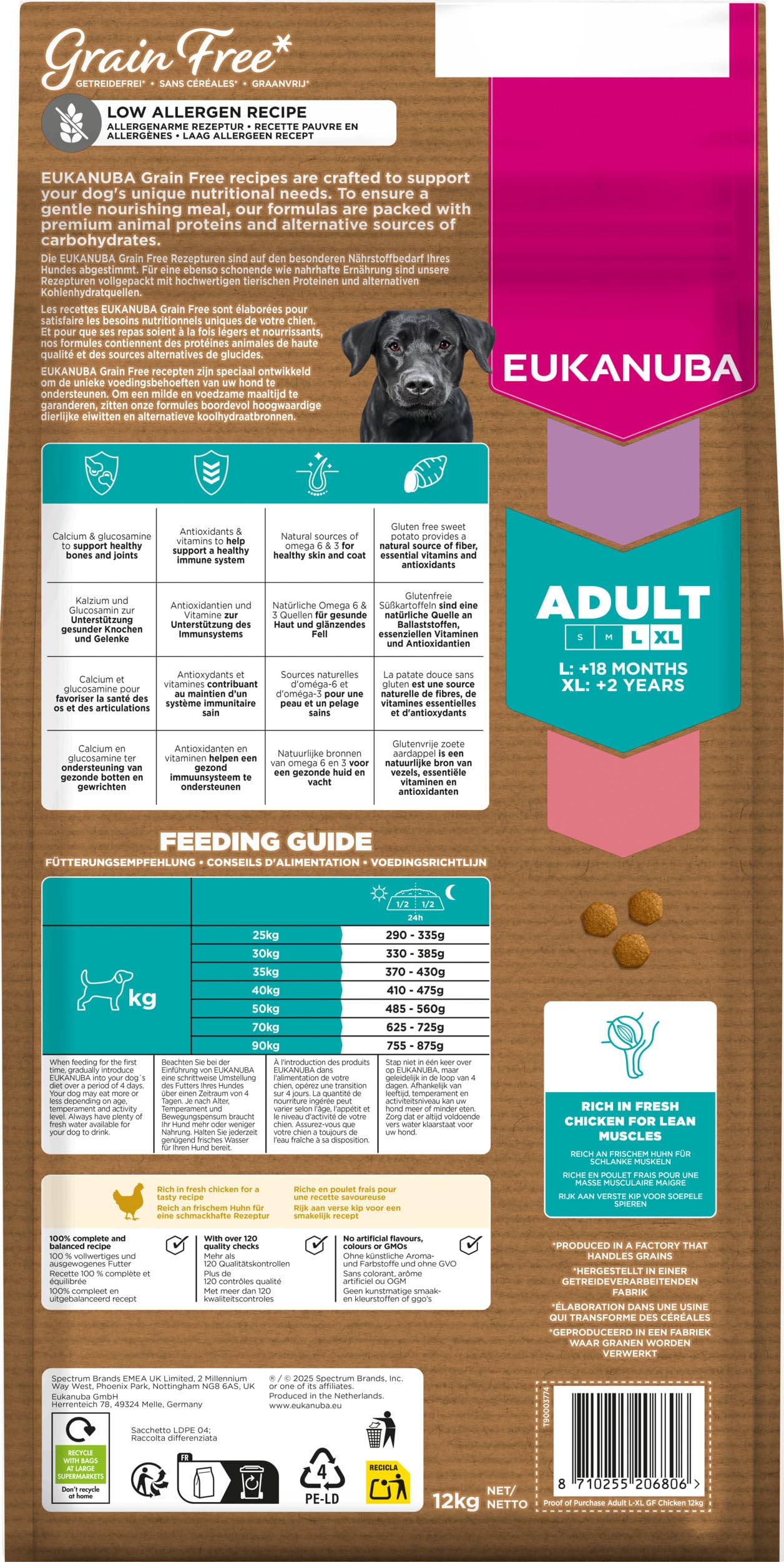Eukanuba, alimento para Perros sin Cereales con Pollo para Razas Grandes - Alimento seco Premium sin Cereales para Perros Adultos, 12 kg