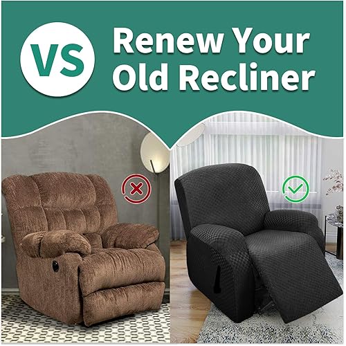 Vista 5 de YEMYHOM Funda elástica para sillón reclinable de 4 piezas, funda elástica para silla reclinable jacquard con bolsillo lateral, funda reclinable