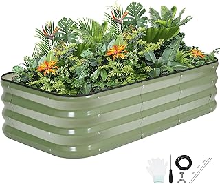 G GOOD GAIN 3-in-1 Adjustable Raised Garden Bed Kit | Galvanized Planter Boxes for Vegetables, Flowers | 12" Tall, Multiple Sizes (4x2x1ft, 3x3x1ft, 5x1x1ft) | Outdoor Metal Raised Bed, Green