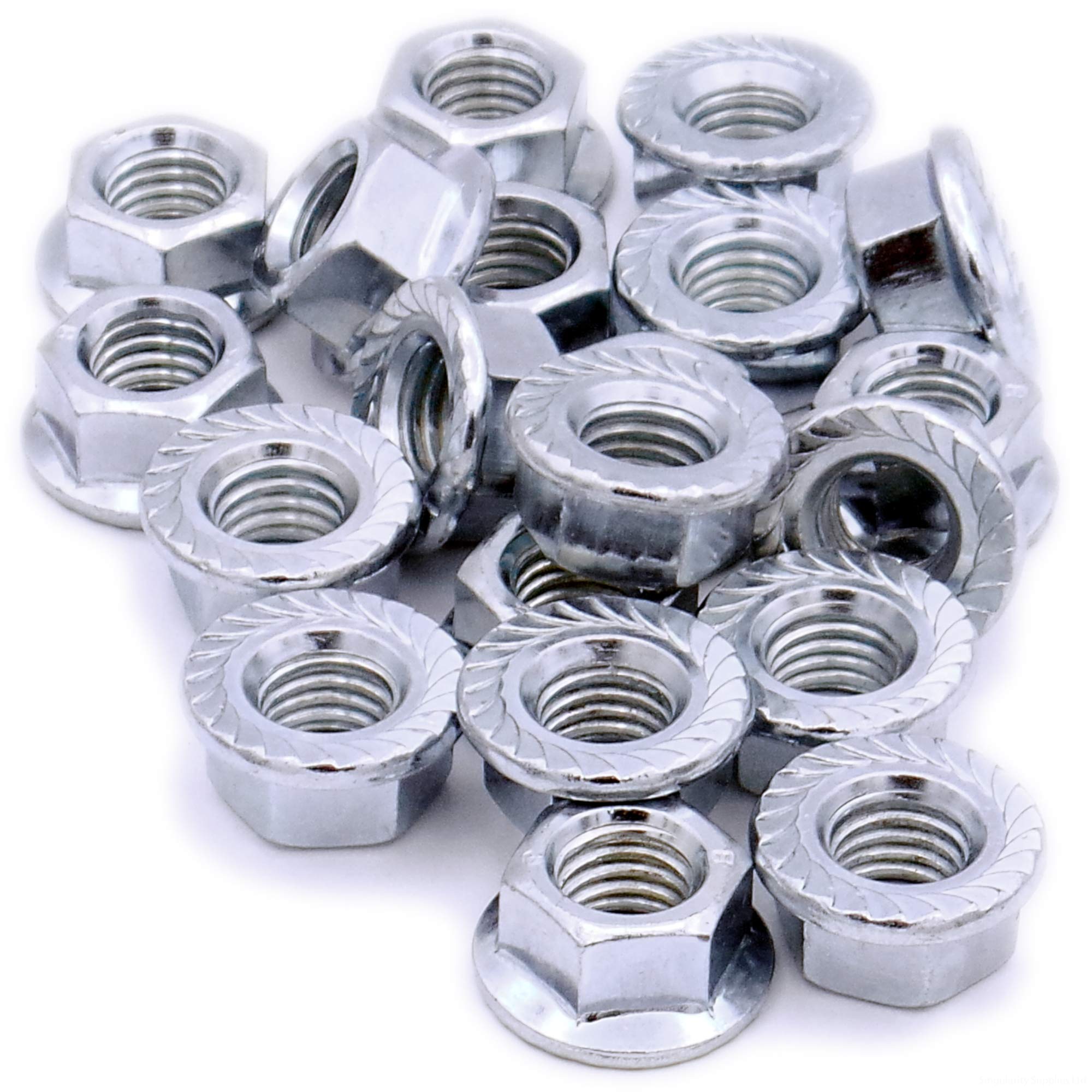 Singularity Supplies Silver M6 (6Mm) Serrated Flange Hex Nut - Steel (Pack Of 20)