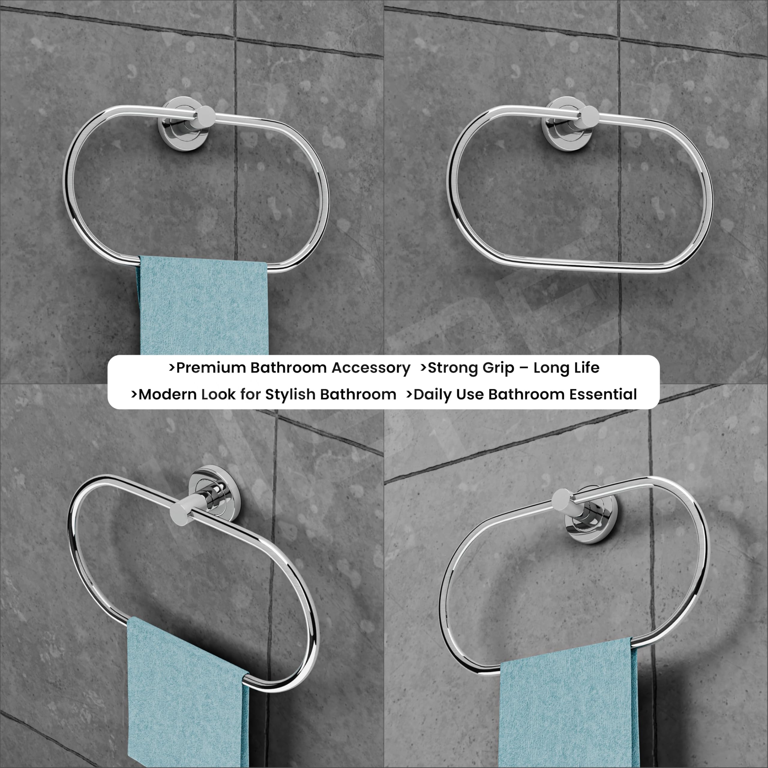 HISRE Heavy Duty Stainless Steel Towel Ring Wall Mount Chrome Bathroom Towel Holder Rust Proof Oval Napkin Stand for Home Hotel Office Washroom (H103), photo 5 of 5