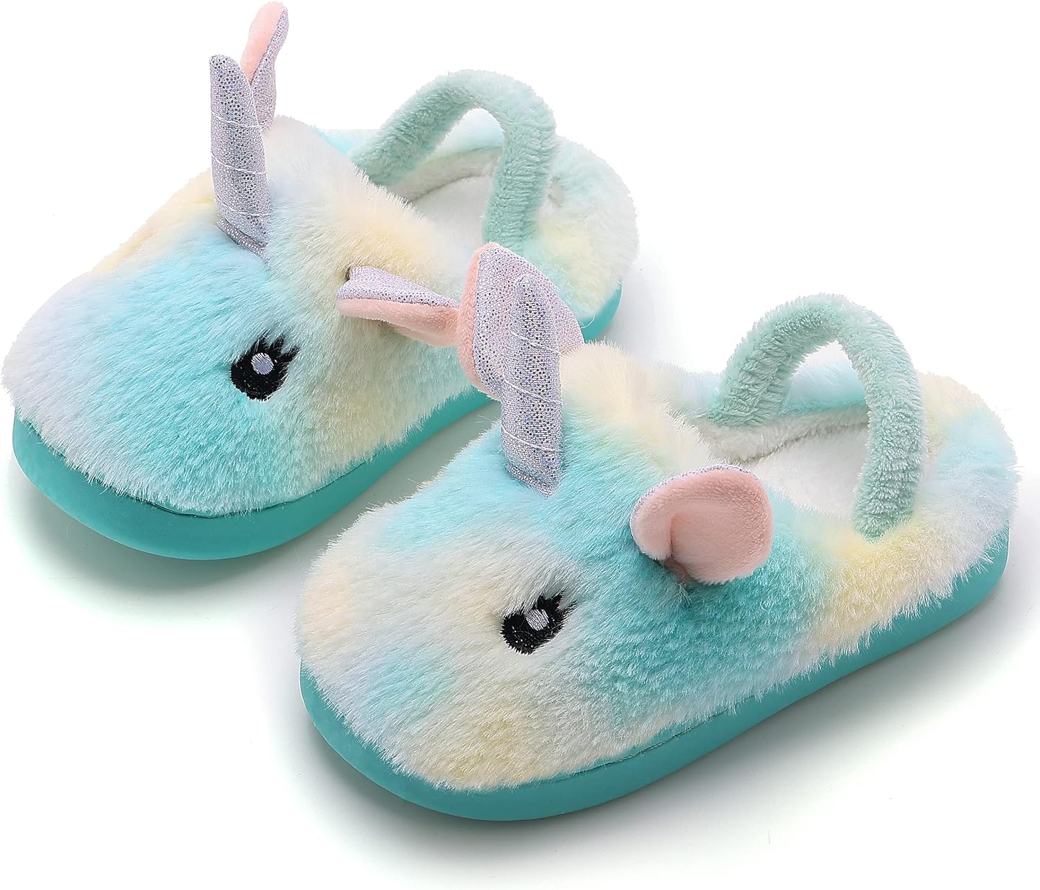 Toddler Kids Non-slip Slippers Girls Boys Warm House Slippers,Green-with strap,6-7 Toddler