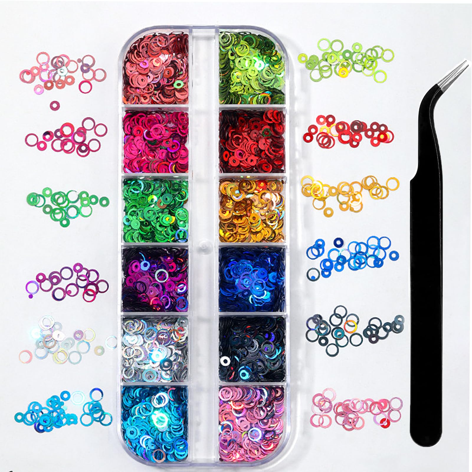 12 Colors Laser Circle Nail Glitter Sequins 3D Art Decor Holographic Round Shape Flakes Shiny Design Acrylic Supplies Women Girls Manicure Charms DIY