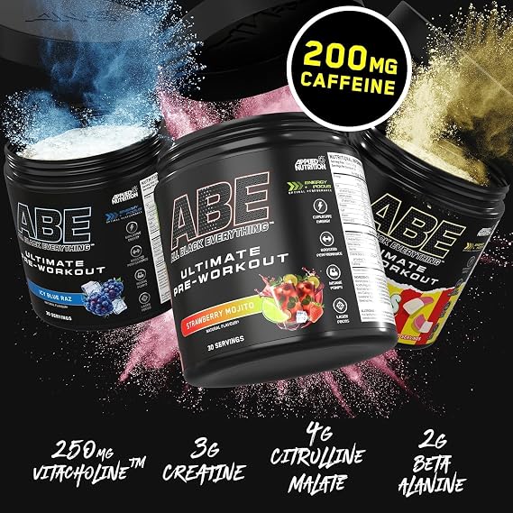 Applied Nutrition Bundle ABE Pre Workout 375g + Creatine 250g + 700ml Protein Shaker | All Black Everything Pre Workout Powder, Energy & Performance with Creatine, Beta Alanine (Slush Puppie)