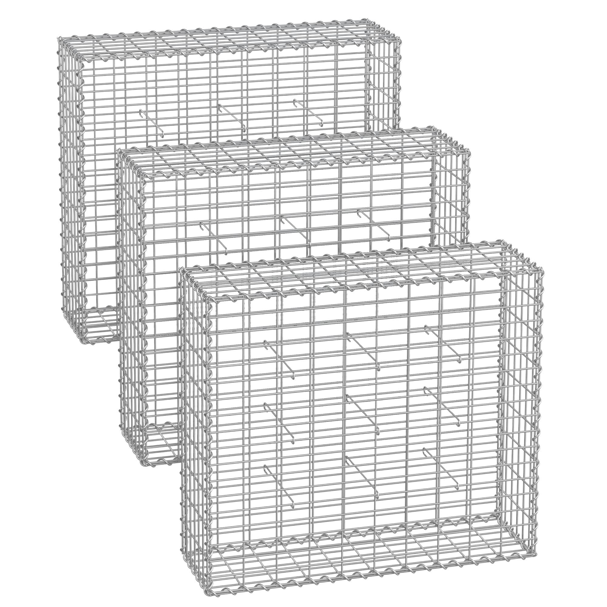 SONGMICS Gabion Baskets, Metal Gabion Cages with 5 x 10 cm Mesh for Stones, Galvanised, Garden Decor Wall Partition, 100 x 90 x 30 cm, Set of 3, Silver GGB393V1