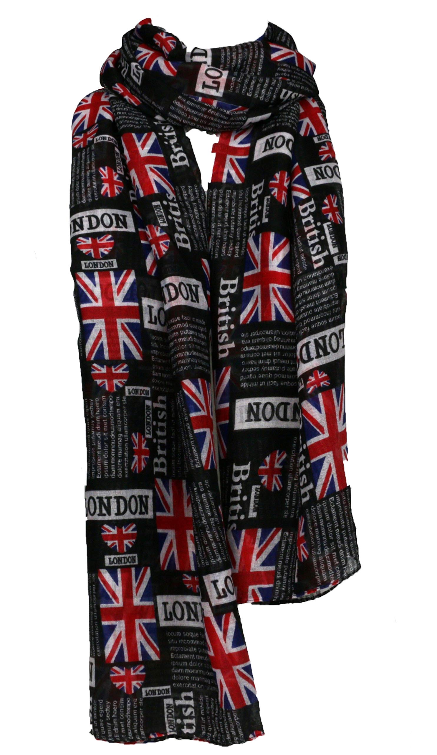Union Jack UK Flag Newspaper Scarves (Black)