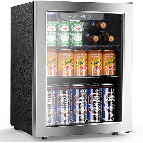 Electactic 68 Cans Beverage Refrigerator Cooler,1.7 cu.ft Mini Fridge with Seamless Stainless Steel & Glass Door for Beer, Soda,Wine, Digital Temperature Control for Home Office Bar