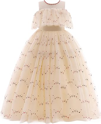 Weileenice Flower Girl Tulle Dress Off Shoulder Princess Wedding Holiday Kids Pageant Party Dresses
