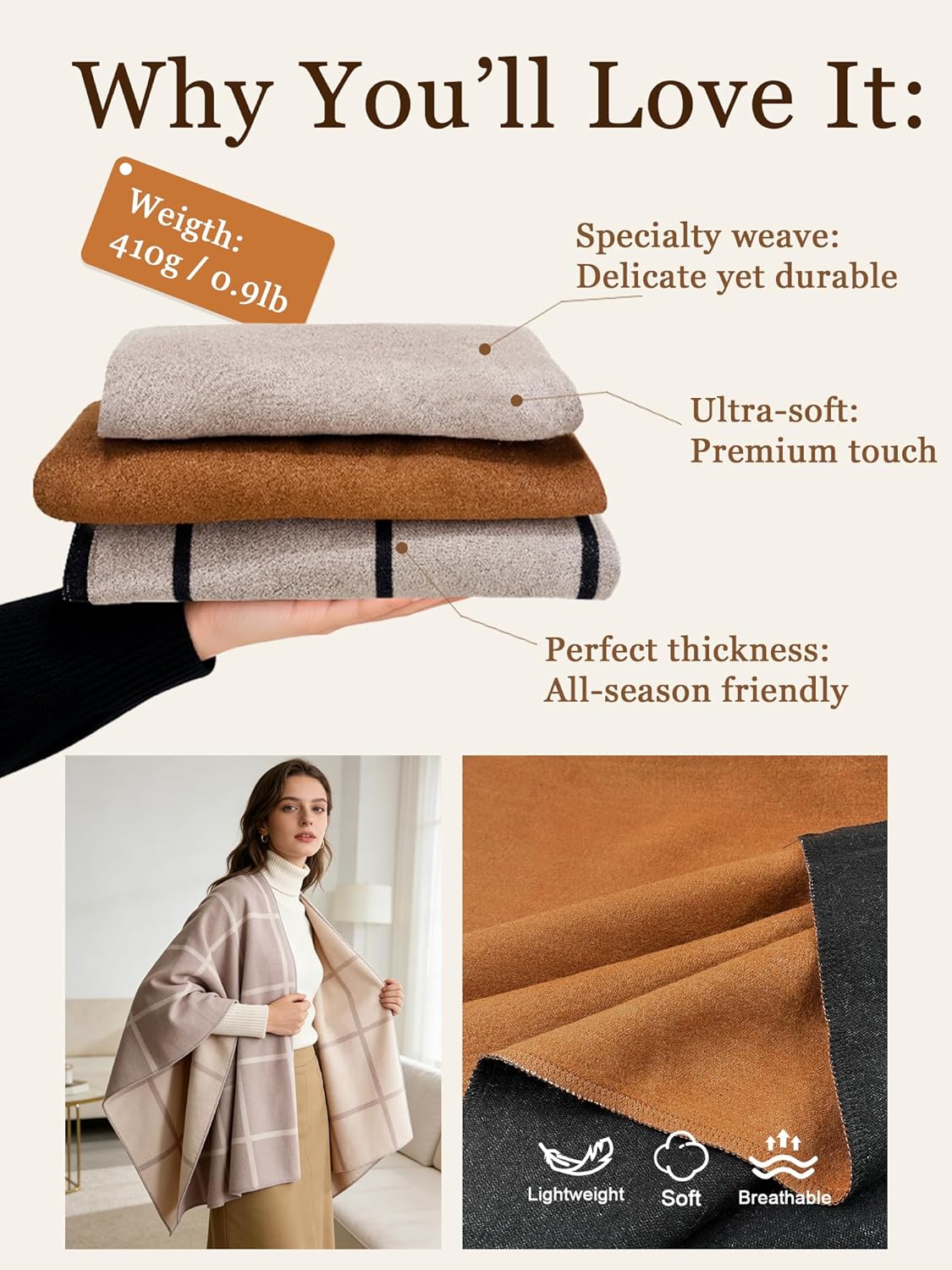 Moss Rose Women's Shawl Wrap Poncho Ruana Cape Open Front Cardigan Shawls for Spring Fall Winter - Image 5