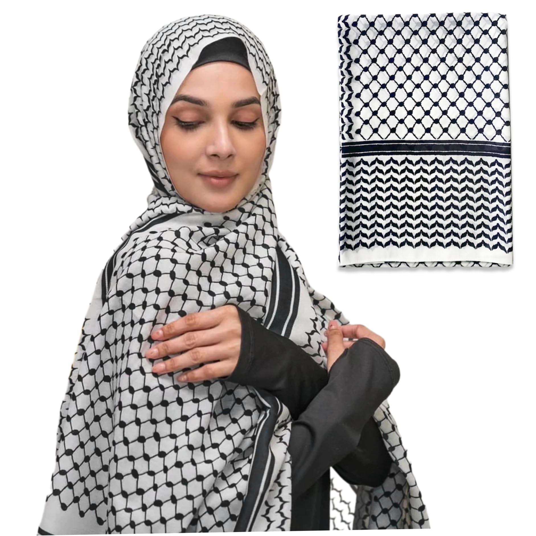 Womsclo Palestine Scarf 28x71in Chiffon Keffiyeh Classic Black and White Plaid Palestinian Scarf with Fine Edging for Daily Wearing