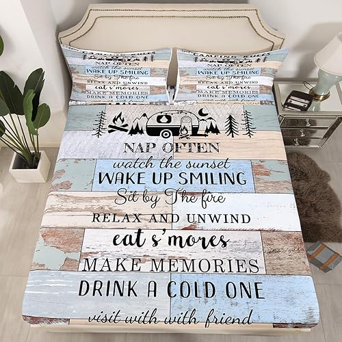 Vista 133 de Erosebridal Sábanas rústicas de granja, sábanas de camping feliz, juego de sábanas para decoración de cámper para niños, adolescentes, mujeres