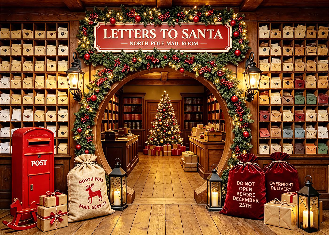 Fondale fotografico con lettera a Babbo Natale, albero di Natale, albero di Natale, decorazione per feste a tema, 2,8 x 1,8 m, per studio fotografico