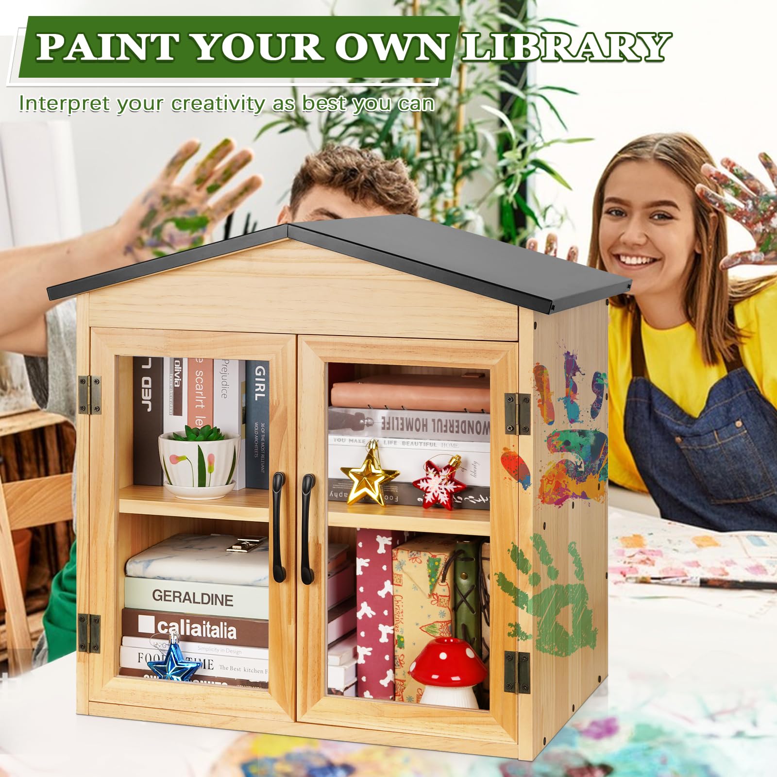 Biblioteca al aire libre caja de libros al aire libre pequeño gabinete de madera pequeña caja de literatura para vecindarios, comunidad y escuelas para compartir libros, folletos, periódicos,