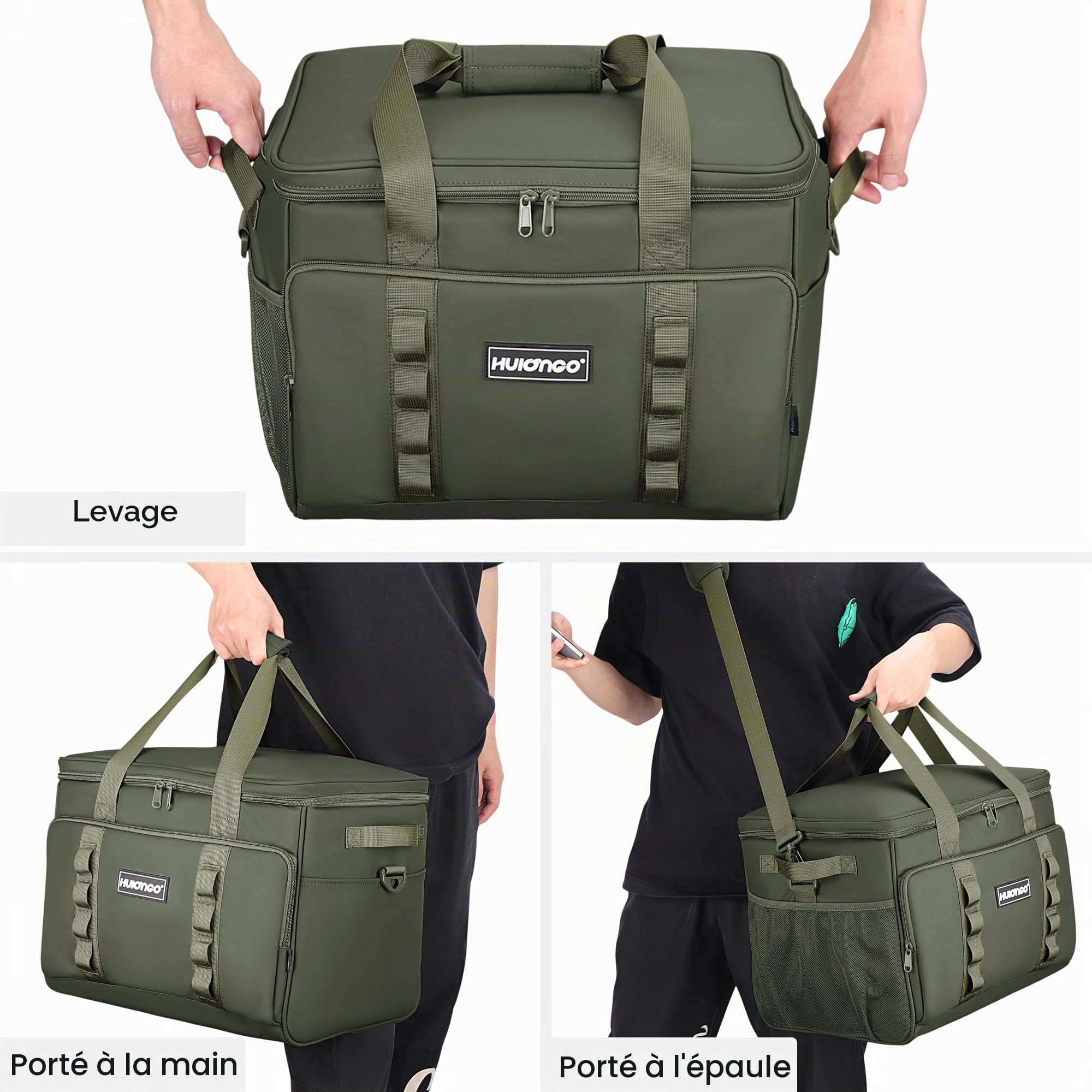 Hulongo Glaciere Grand Pliable Glacière Souple Isotherme Etanche Sac Pique Nique pour Courses, Camping, Randonnée et Voyage