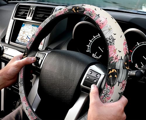 Miniatura 3 de Car Steering Wheel Cover, Pink Striped Pumpkin Halloween Elastic Stretch Sponge Steering Wheels Protective Cover for Vehicles Trucks SUVs Universal