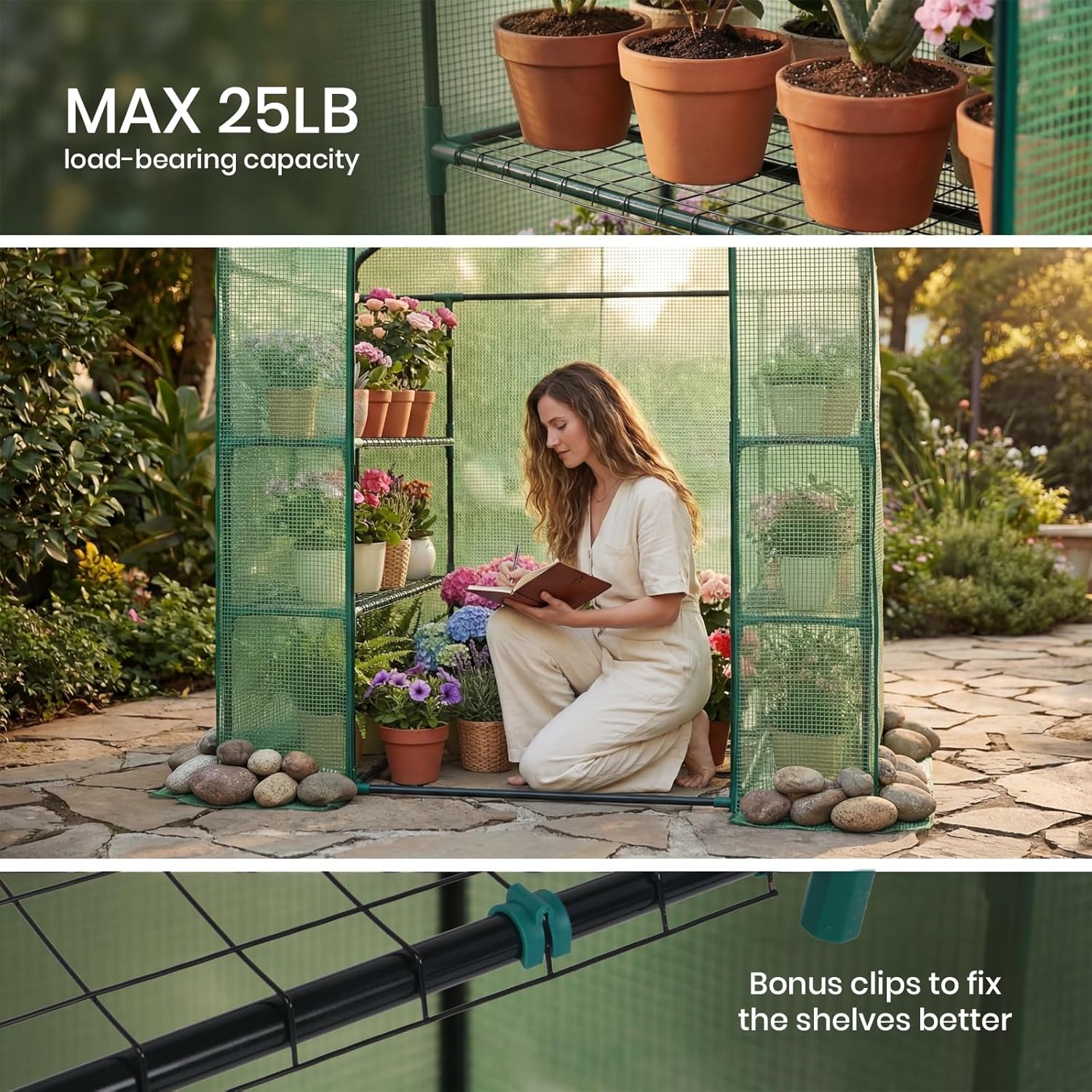 Greenhouse for Outdoors,55 x 28 x 78'' Small Greenhouse,Walk in Plant Greenhouses with 3 Tiers 6 Shelves,Heavy Duty with Durable PE Cover,Heavy Duty Plant Greenhouses for Garden and Backyard