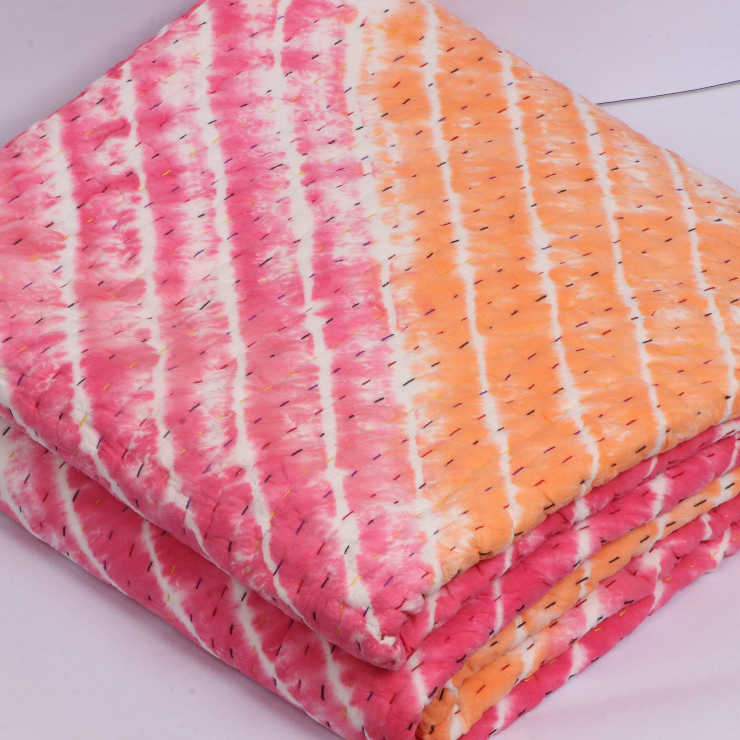 Couette Kantha Shibori indigo jeté de lit bohème pour chambre parentale cocooning