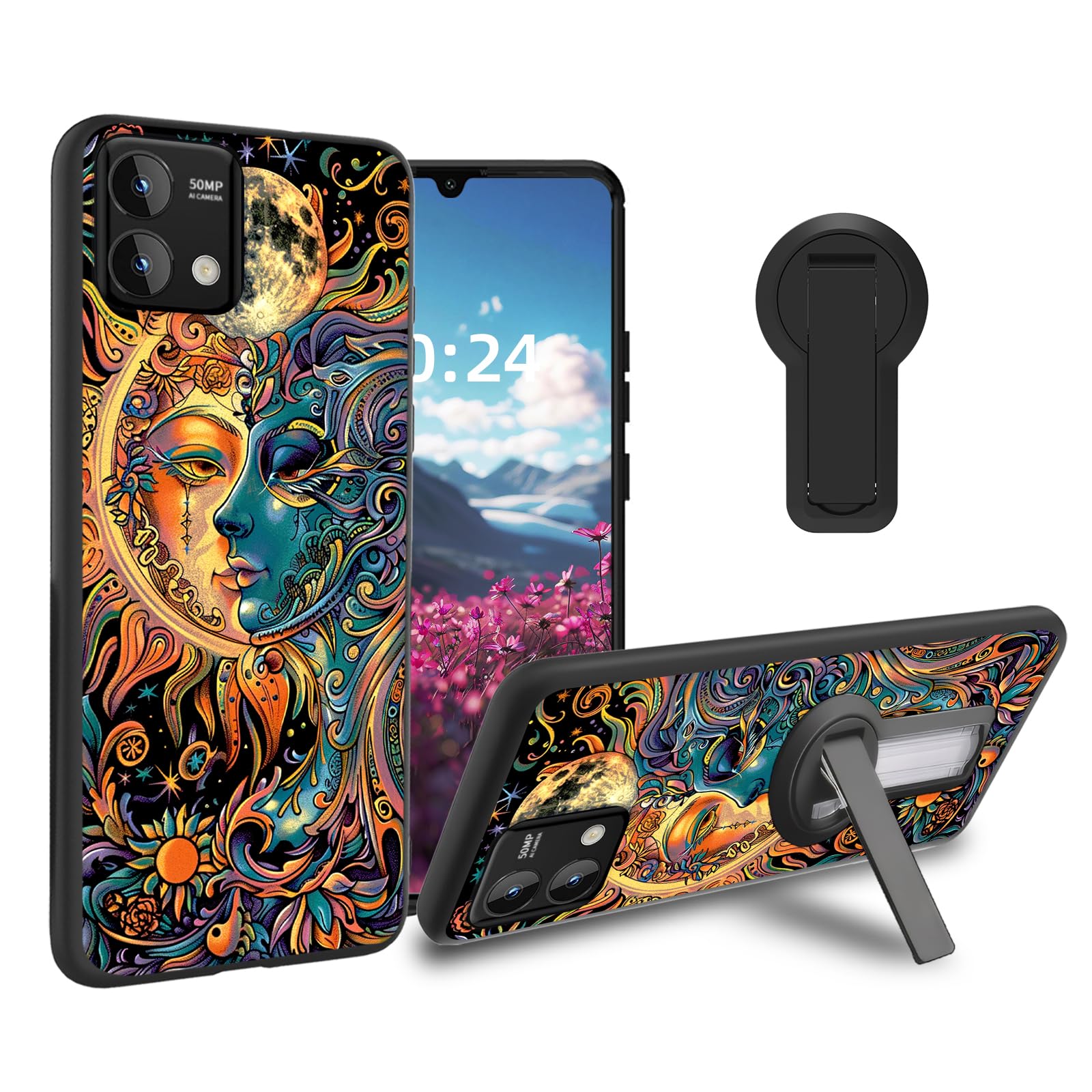 VACGBJPG for Moto G Stylus 2023 5G Phone Case with Foldable Phone Stand, TPU Slim Shockproof Protective Cover with Soft Bumper, Anti-Scratch Back