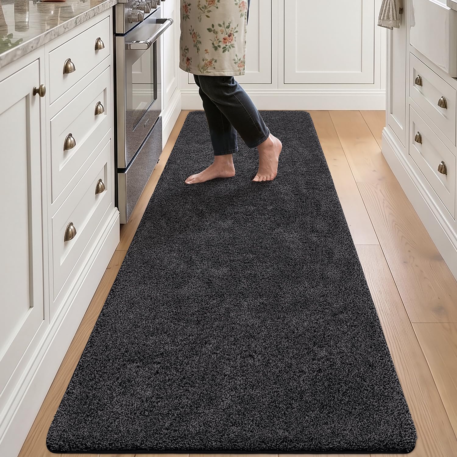 DEXI Passatoia Corridoio 80 x 250 cm, Zerbino Ingresso Assorbente, Tappetino Antiscivolo Lavabile in Lavatrice per Cane, Porta, Nero-Grigio