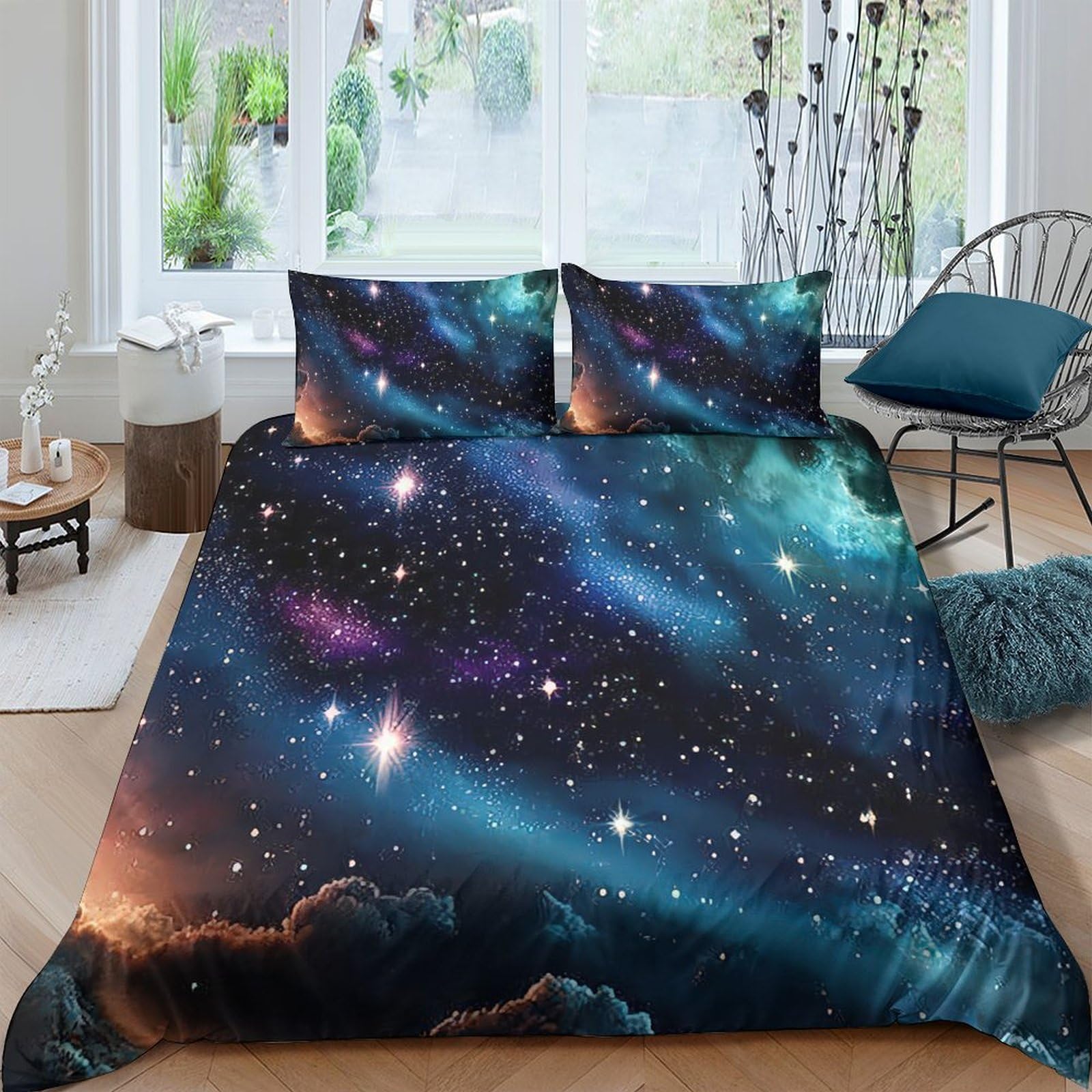 Housse de Couette Galaxie 3D microfibre respirable - Parure lit simple ado adulte 135x200