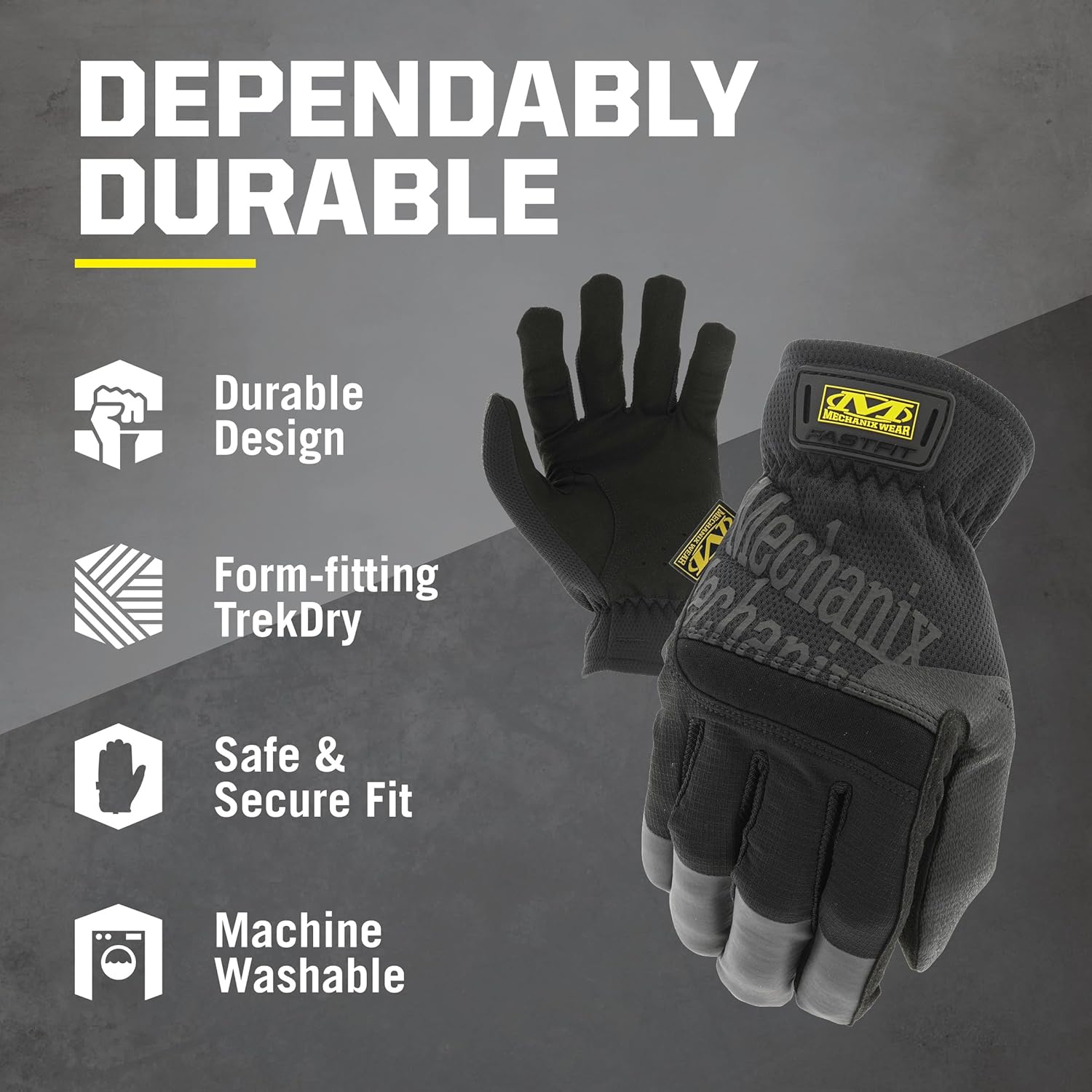 Mechanix Wear FastFit Work Gloves - Anti-Slip & Abrasion Resistant Heavy Duty Gloves - Touchscreen Compatible - Vibration Damping - Multipurpose Use - Large - Black - Image 2