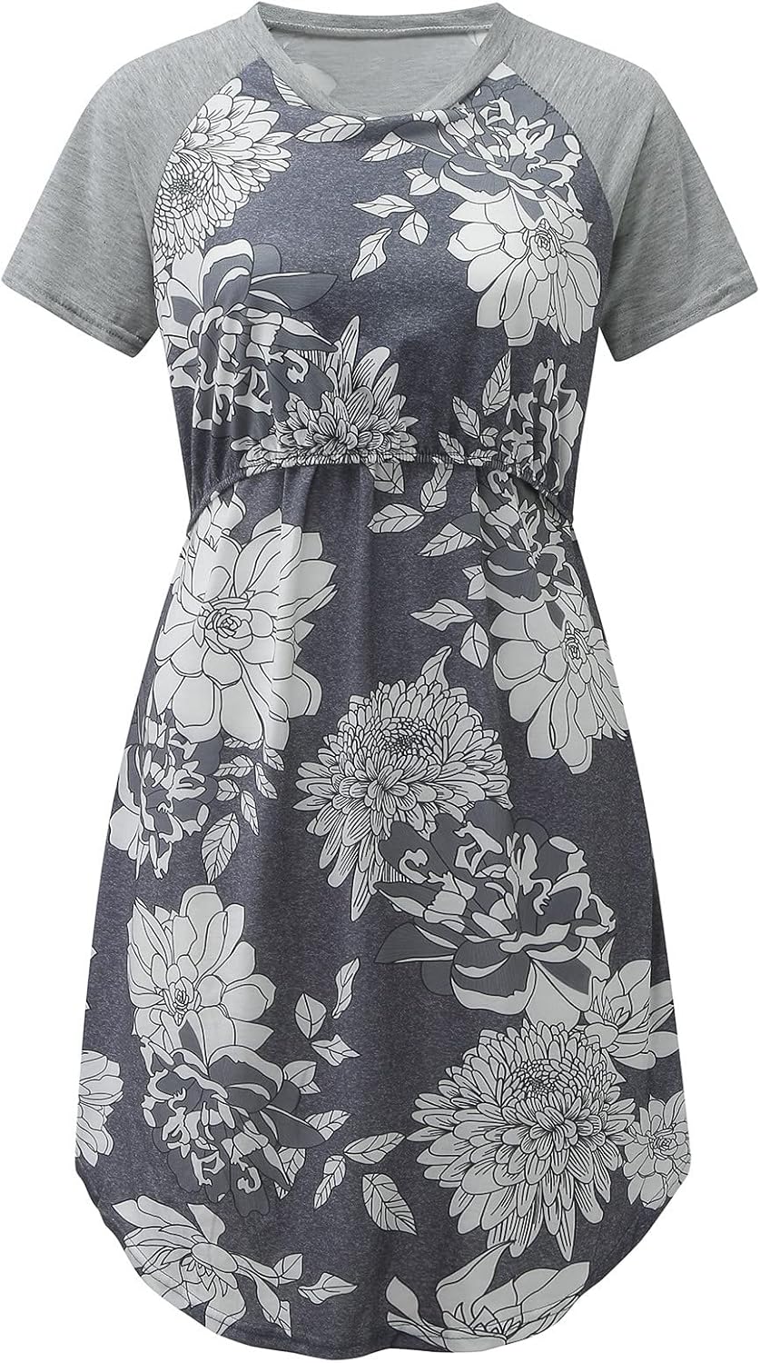 Women's Maternity Dress Nursing Nightgown for Breastfeeding Soft Short Sleeve Floral Nightshirt Sleepwear Nightdress at  Women’s Clothing store