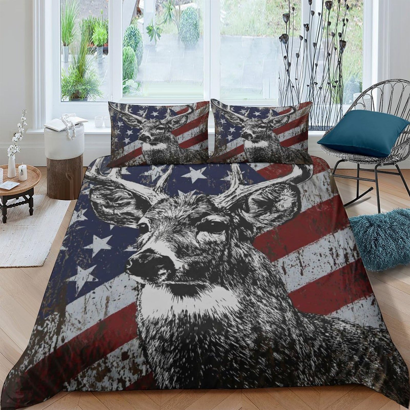 Ctjqhvkz Style-5 3D Printed American Flag Deer Fitted Sheet Microfiber Soft Breathable Animal Bed Cover For Bedroom Guest Room Decor Single（135X200cm）