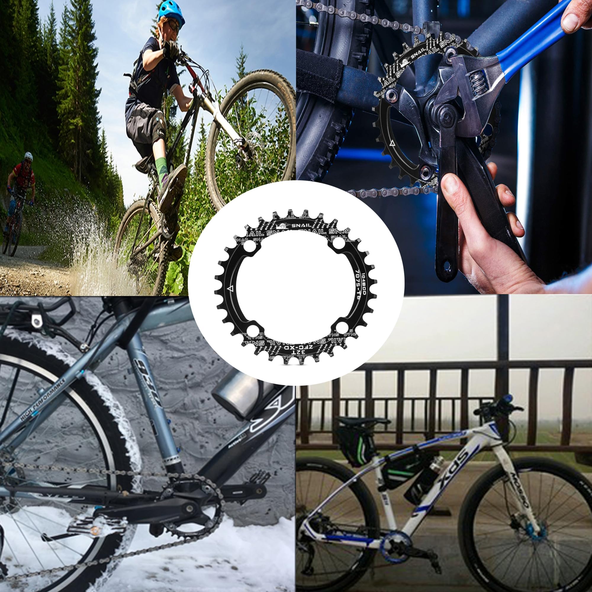 YUEMING Zębatka łańcuchowa rowerowa, 104 BCD 32T, wąska szeroka, pojedyncza prędkość, do większości rowerów, rowerów wyścigowych, górskich