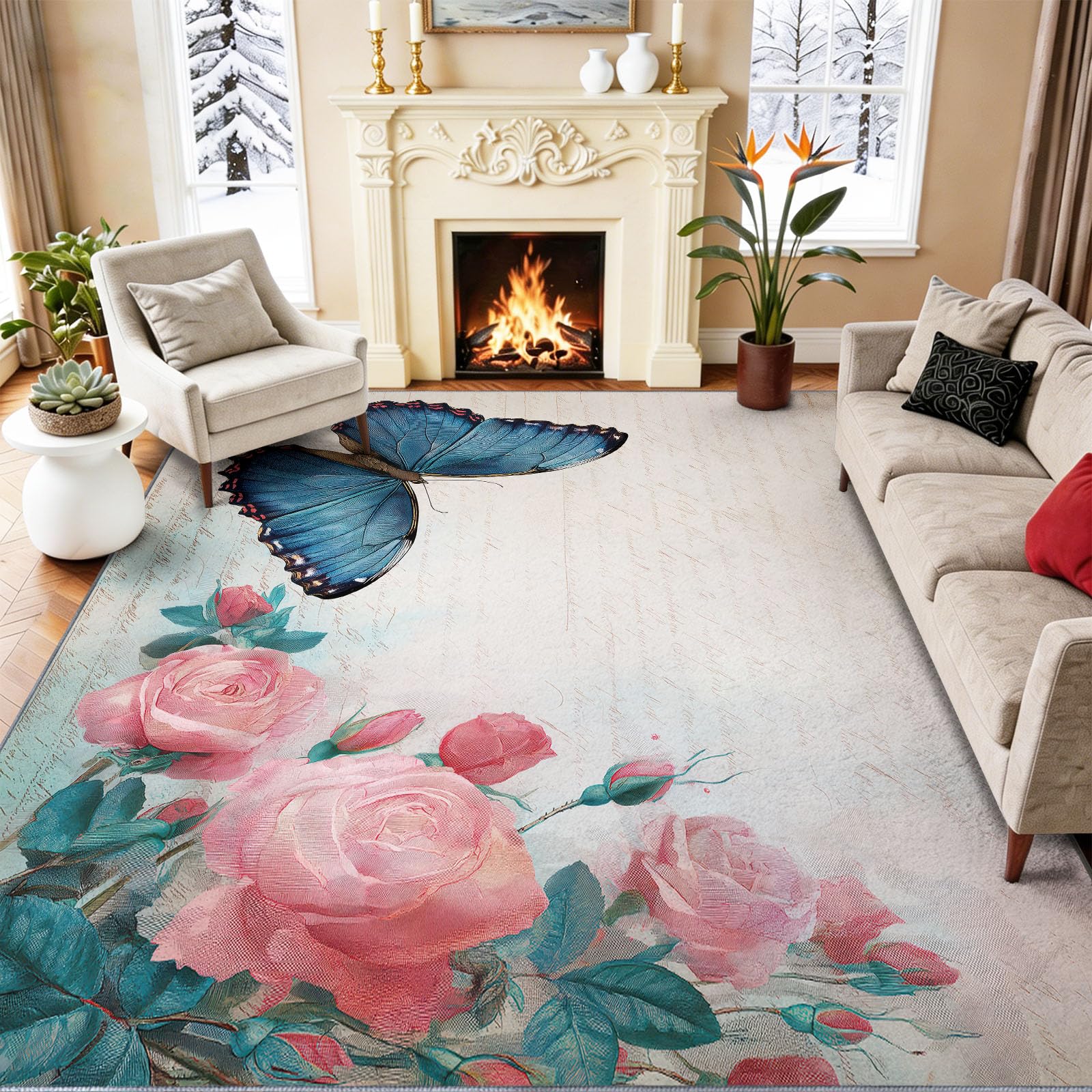 Dywan w stylu vintage, 160 x 230 cm, różowy, miękki dywan do sypialni