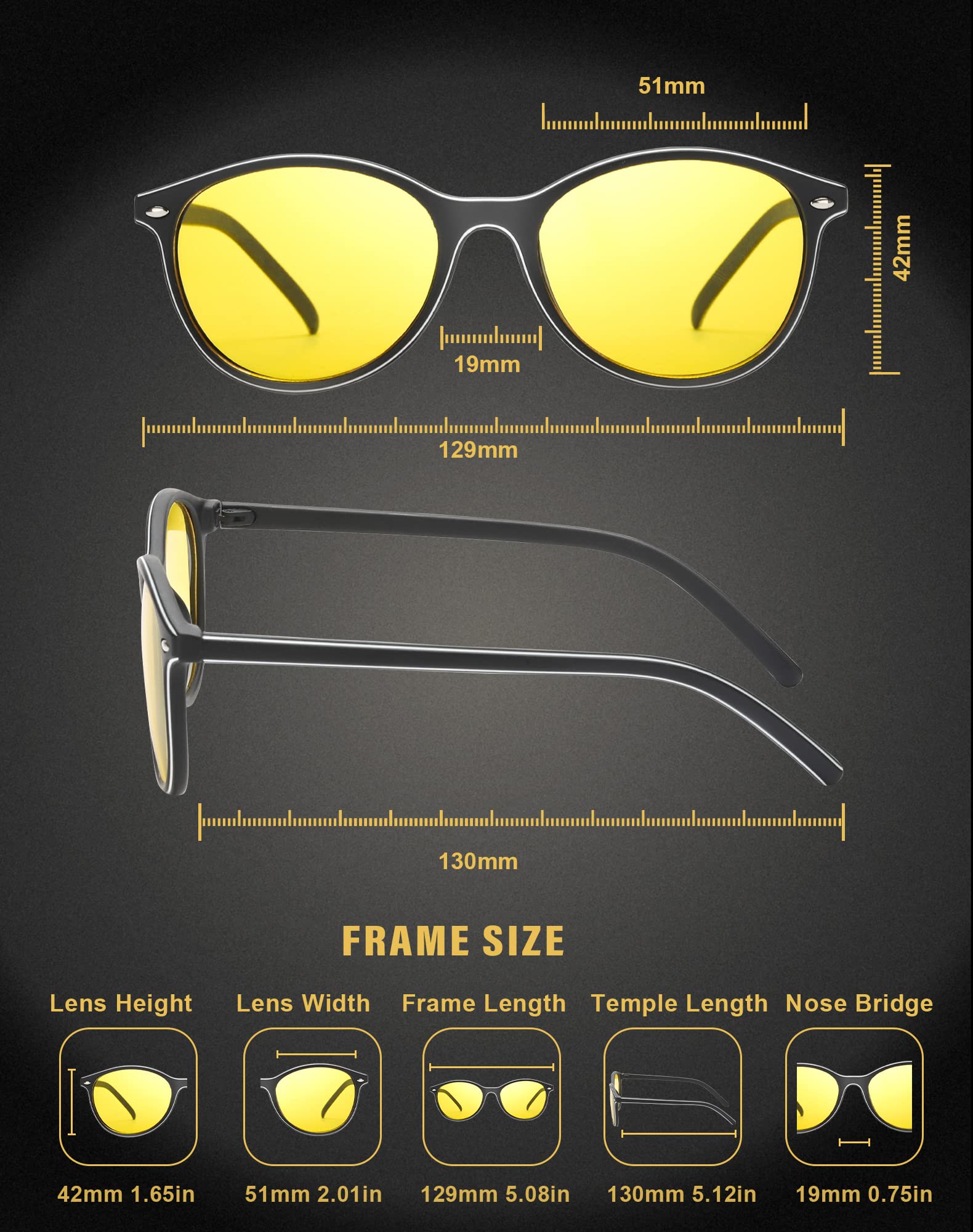 LVIOE Gafas de conducción nocturna amarillas para mujeres/hombres antideslumbrantes polarizadas conducción nocturna, Black