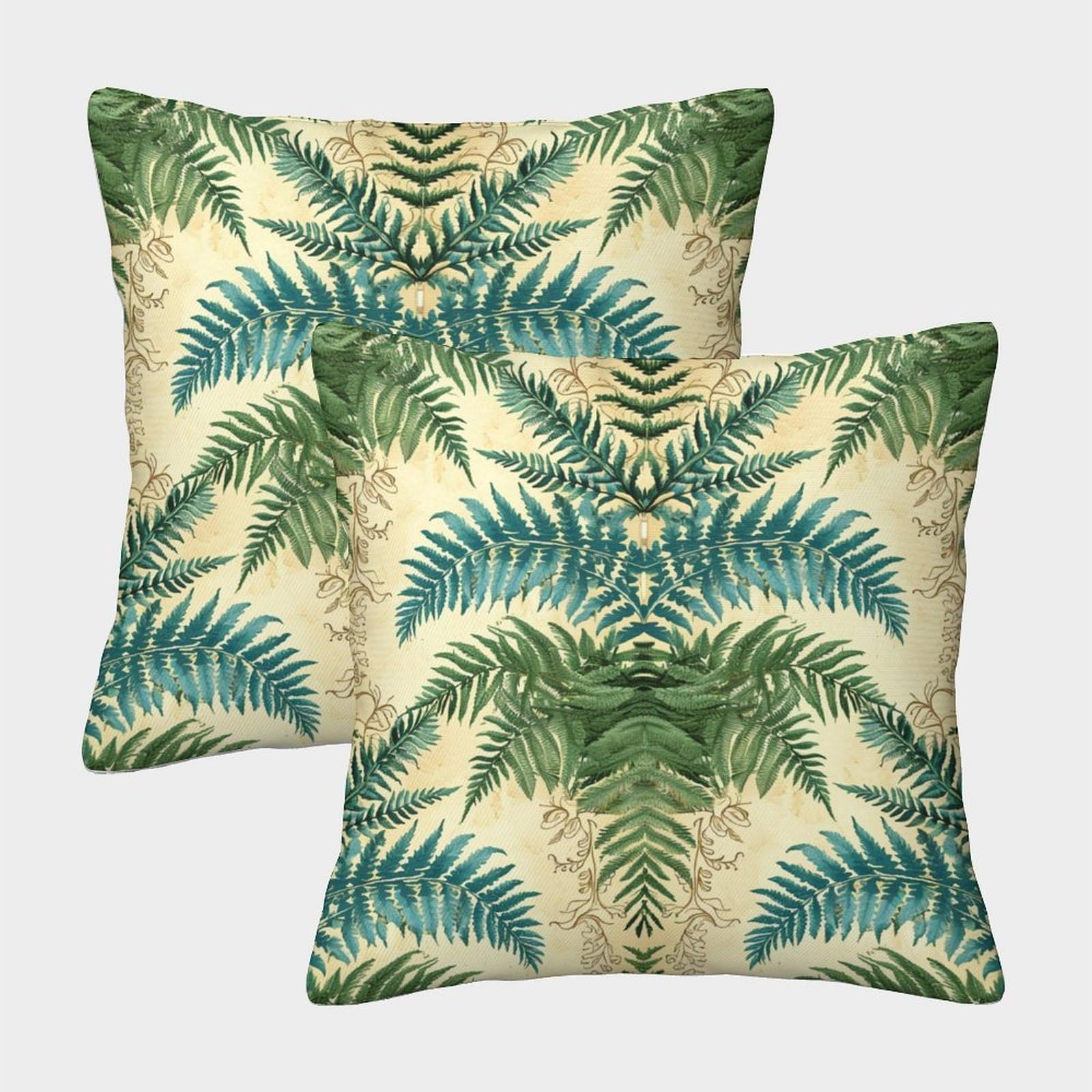 kaiyun 2 Pack Art Nouveau Luxury Digital Printed Soft 3D Fern Pattern Themed Square Cushion Cover 45x45cm