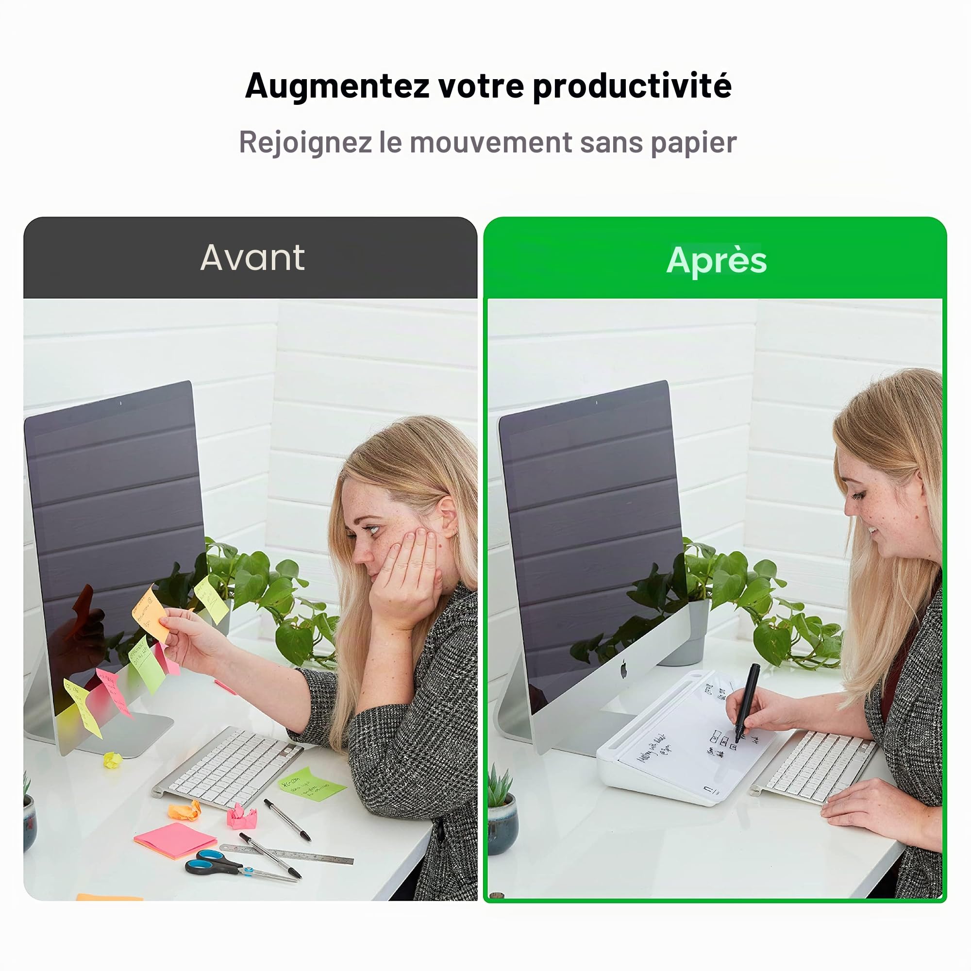 Wedge Tableau Blanc de Bureau & Organiseur de Rangement - Tableau Blanc en Verre Tout-en-Un & Rangement d'Accessoires de Bureau à Domicile (Blanc, 40 cm)