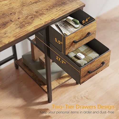 Miniatura 6 de CubiCubi Escritorio para computadora en casa con 2 cajones, escritorio pequeño de 55 pulgadas, mesa de estudio, escritorio moderno y simple para PC,