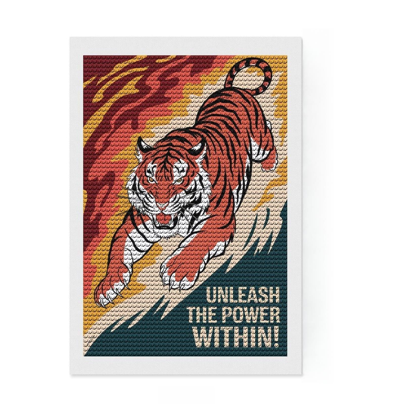Junmoney Tiger Unleashed Power Diamond Art Canvas 8"x12", for Adults, Good for Quiet Evenings, Bedroom Decor, Festive Craft Gift, Easy to Enjoy