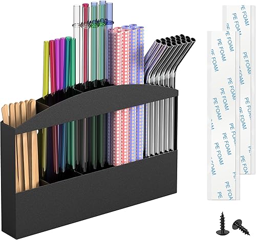 MyLifeUNIT Soporte para popote para puerta de gabinete, dispensador de paja de metal, organizador de pared con cinta adhesiva de doble cara,