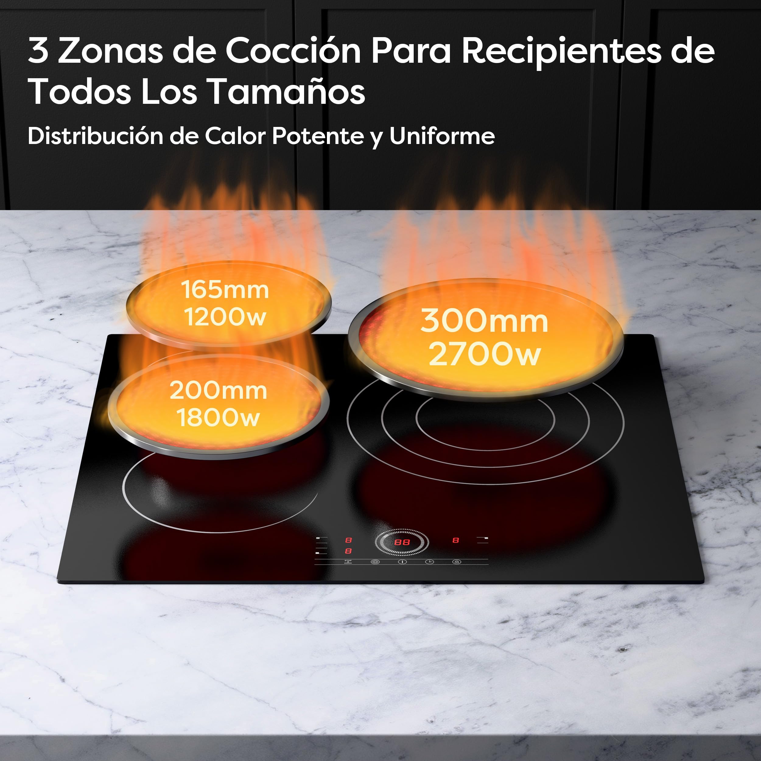 CDV Placa Vitrocerámica 3 Fuegos 59 cm 5700 W