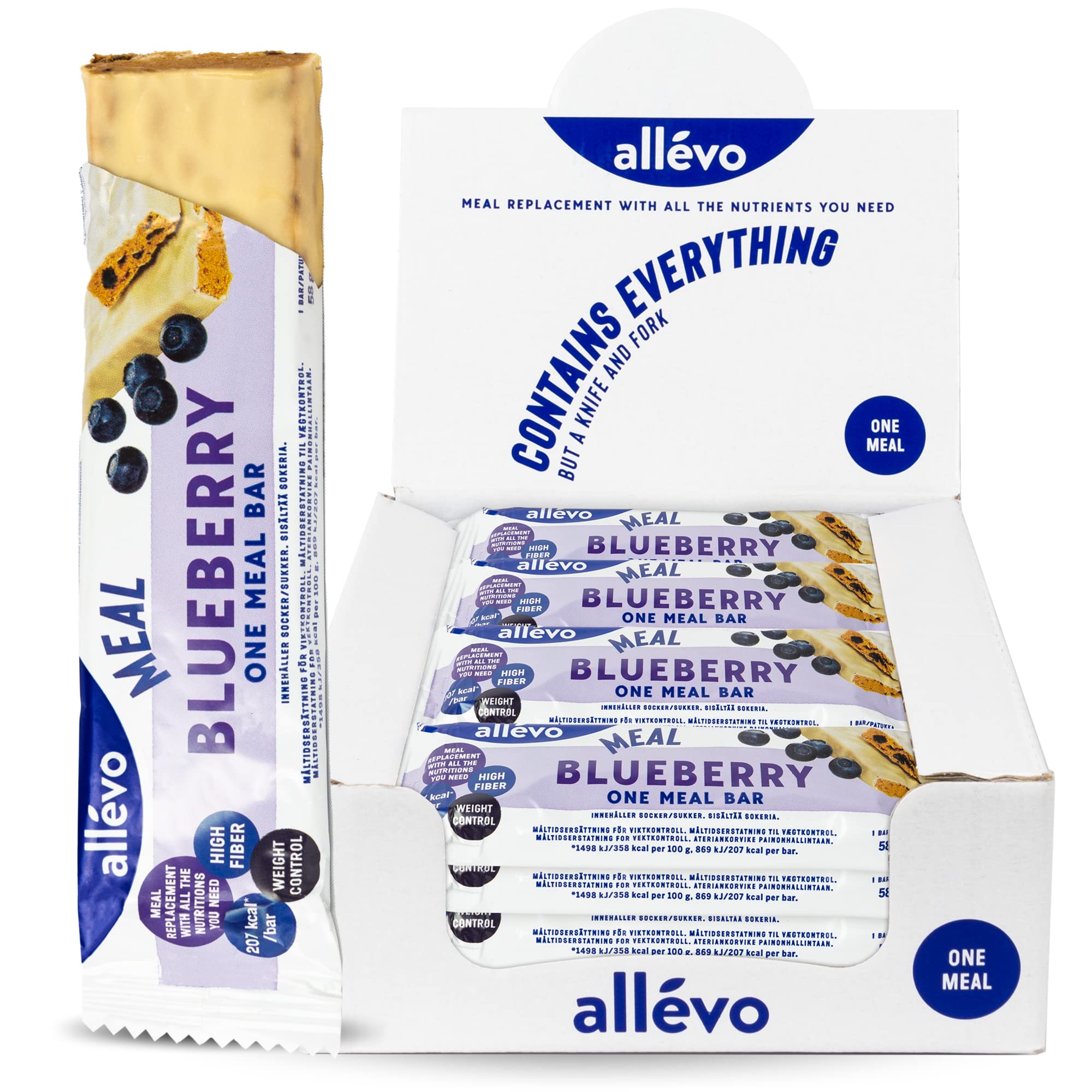Barretta One Meal - Mirtillo - Pasto Sostitutivo Dimagrante Sano e Gustoso - Barrette Energetiche Sostituto Pasto Dimagrante per la Perdita e il Controllo del Peso - Allévo by Alpha Foods