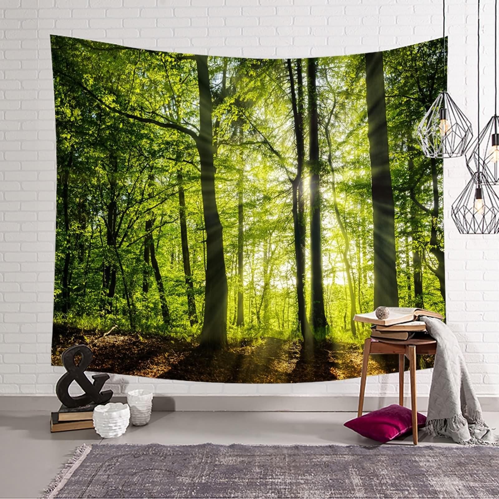 Tapiz estético para colgar en la pared, diseño de árbol, color negro y verde, 238 x 210 cm