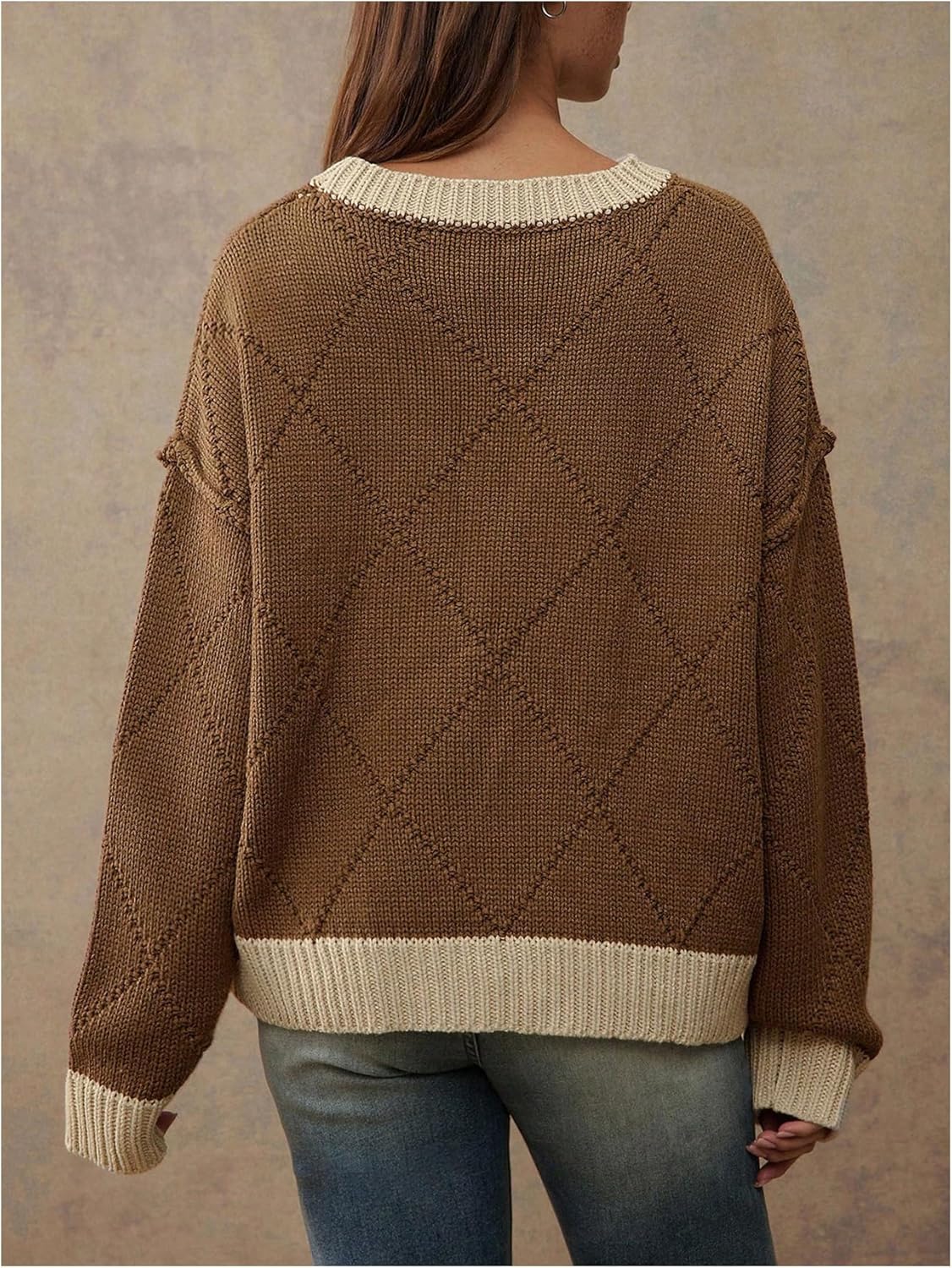 Women's Letter Embroidered Knit Sweater Crew Neck Long Sleeve Pullover Sweaters - Image 2